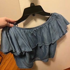Forever21 crop blue off the shoulder shirt